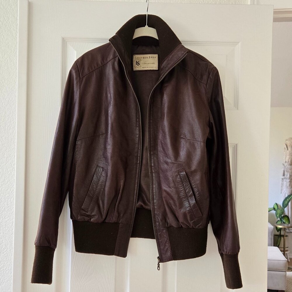 Leather bomber jacket